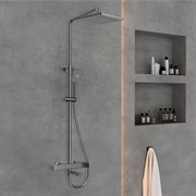 VINCEA Душевая стойка Cube VSFS-1C1GM с изливом, вороненая сталь VSFS-1C1GM