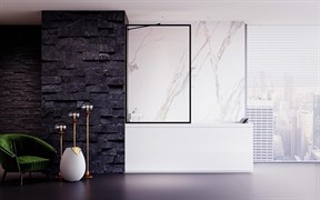 VECONI Шторка стационарная на ванну Palau PL-85B, 800x1500, черный, стекло прозрачное PL85B-80-01-C7