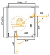 CEZARES Slider Душевой уголок квадратный размер 100x100 см, профиль - брашированное золото / стекло - серый, дверь распашная SLIDER-A-2-100/110-GRIGIO-BORO