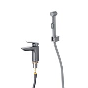 AQUATEK AQ1012BGM ВЕГА Смеситель для раковины 97 с гигиеническим ручным душем, оружейная сталь AQ1012BGM