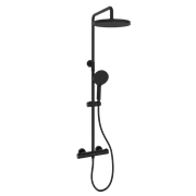SANCOS Душевая стойка Teo c термостатом, с регулировкой по высоте, c верхним душем ?250 мм , ручным душем ?130 мм, 3 режима, цвет черный матовый, арт. SC11001MB SC11001MB