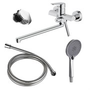 AZARIO Смеситель для ванны Alanti керамический картридж, длинный излив, с ручным душем, шланг 150 см, хром (AZ-K1732) AZ-K1732