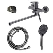 AZARIO Смеситель для ванны Alanti керамический картридж, длинный излив, с ручным душем, шланг 150 см, графит (AZ-K1732GR) AZ-K1732GR