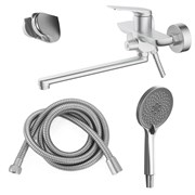 AZARIO Смеситель для ванны Lursy керамический картридж, длинный излив, с ручным душем, шланг 150 см, сатин (AZ-K1749BN) AZ-K1749BN