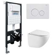 ABBER Комплект подвесной унитаз Bequem AC1131TC белый, с закрытым дном с инсталляцией AC0105 и кнопкой AC0121MW белая матовая AC1131TC-AC0105-AC0121MW