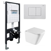 ABBER Комплект подвесной унитаз Rechteck AC1219TC белый, с закрытым дном с инсталляцией AC0105 и кнопкой AC0120MW белая матовая AC1219TC-AC0105-AC0120MW