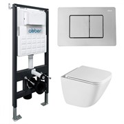 ABBER Комплект подвесной унитаз Rechteck AC1220TC белый, с закрытым дном с инсталляцией AC0105 и кнопкой AC0120 хром глянцевый AC1220TC-AC0105-AC0120