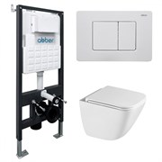 ABBER Комплект подвесной унитаз Rechteck AC1220TC белый, с закрытым дном с инсталляцией AC0105 и кнопкой AC0120MW белая матовая AC1220TC-AC0105-AC0120MW