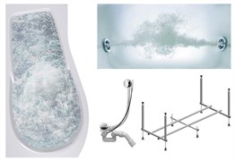 TIMO Комплект Акриловая ванна VINO1590L 150*90*66+Каркас + Слив-перелив+Гидромассаж 6 форсунок VINO1590L-KTVINO15-SPV1505-T-CM