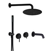 AQUAme AQM8408MB Набор для комплектации ванны с изливом, верхним и ручным душем, матовый черный AQM8408MB