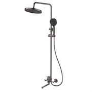 LEMARK Смеситель Siberia LMF-7026B-GM для ванны и душа с регулируемой высотой штанги и лейкой верхнего душа «Тропический дождь», графит LMF-7026B-GM