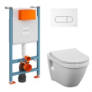 VITRA Инсталляция с унитазом S50 9003B003-7203 комплект 4 в 1 с сиденьем микролифт безободковый цвет клавиши глянцевый белый 9003B003-7203