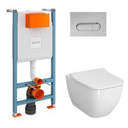 VITRA Инсталляция с унитазом Shift 9855B003-7206 комплект 4 в 1 с сиденьем микролифт безободковый Rim-ex цвет клавиши хром 9855B003-7206