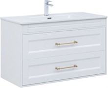 AQUANET Тумба с раковиной Бостон new 100 (Flat) цв.белый сатин, ручки золото AQUANET-347849