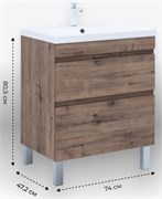 AQUANET Тумба с раковиной Нота New 75 напольная, дуб веллингтон табак AQUANET-345800