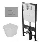 DK Комплект Унитаз подвесной безободковый (торнадо) D&amp;K Venice DT1026516, 515*355*365мм, сиденье микролифт, белый+Инсталляция рамная скрытого монтажа D&amp;K DI8055119, 550*100*1190мм, для подвесного унитаза, универсальная+Клавиша смыва D&amp;K Quadro DB1519001, DS1021610
