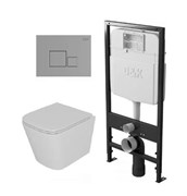 DK Комплект Унитаз подвесной безободковый (торнадо) D&amp;K Berlin DT1436516, 490*340*350мм, сиденье микролифт, белый+Инсталляция рамная скрытого монтажа D&amp;K DI8055119, 550*100*1190мм, для подвесного унитаза, универсальная+Клавиша смыва D&amp;K Quadro DB1519001, DS1431612