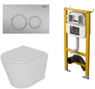 DK Комплект Унитаз подвесной безободковый (торнадо) D&amp;K Venice DT1026516, 515*355*365мм, сиденье микролифт, белый+Инсталляция рамная скрытого монтажа D&amp;K DI8050127, 500*117*1270мм, для подвесного унитаза, универсальная+Клавиша смыва D&amp;K Bayern DB1529002, DS1021613