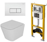 DK Комплект Унитаз подвесной безободковый (торнадо) D&amp;K Berlin DT1436516, 490*340*350мм, сиденье микролифт, белый+Инсталляция рамная скрытого монтажа D&amp;K DI8050127, 500*117*1270мм, для подвесного унитаза, универсальная+Клавиша смыва D&amp;K Rhein DB1499016, б DS1431622