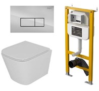 DK Комплект Унитаз подвесной безободковый (торнадо) D&amp;K Berlin DT1436516, 490*340*350мм, сиденье микролифт, белый+Инсталляция рамная скрытого монтажа D&amp;K DI8050127, 500*117*1270мм, для подвесного унитаза, универсальная+Клавиша смыва D&amp;K Rhein DB1499001, х DS1431628