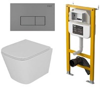DK Комплект Унитаз подвесной безободковый (торнадо) D&amp;K Berlin DT1436516, 490*340*350мм, сиденье микролифт, белый+Инсталляция рамная скрытого монтажа D&amp;K DI8050127, 500*117*1270мм, для подвесного унитаза, универсальная+Клавиша смыва D&amp;K Rhein DB1499006 гр DS1431632