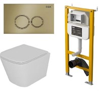 DK Комплект Унитаз подвесной  безободковый D&amp;K Berlin DT1436016+Инсталляция рамная скрытого монтажа D&amp;K DI8050127, 500*117*1270мм, для подвесного унитаза+Клавиша смыва D&amp;K Bayern DB1529007, матовое золото DS1431630