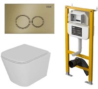DK Комплект Унитаз подвесной безободковый (торнадо) D&amp;K Berlin DT1436516, 490*340*350мм, сиденье микролифт, белый+Инсталляция рамная скрытого монтажа D&amp;K DI8050127, 500*117*1270мм, для подвесного унитаза, универсальная+Клавиша смыва D&amp;K Bayern DB1529007, DS1431633