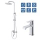BELBAGNO Aurora Комплект для ванной - душевая стойка с изливом и смеситель для раковины AURORA-VSCM/LVM-CRM, хром AURORA-VSCM/LVM-CRM - фото 345353