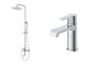 BELBAGNO Aurora Комплект для ванной - душевая стойка с изливом и смеситель для раковины AURORA-VSCM/LVM-CRM, хром AURORA-VSCM/LVM-CRM - фото 345354
